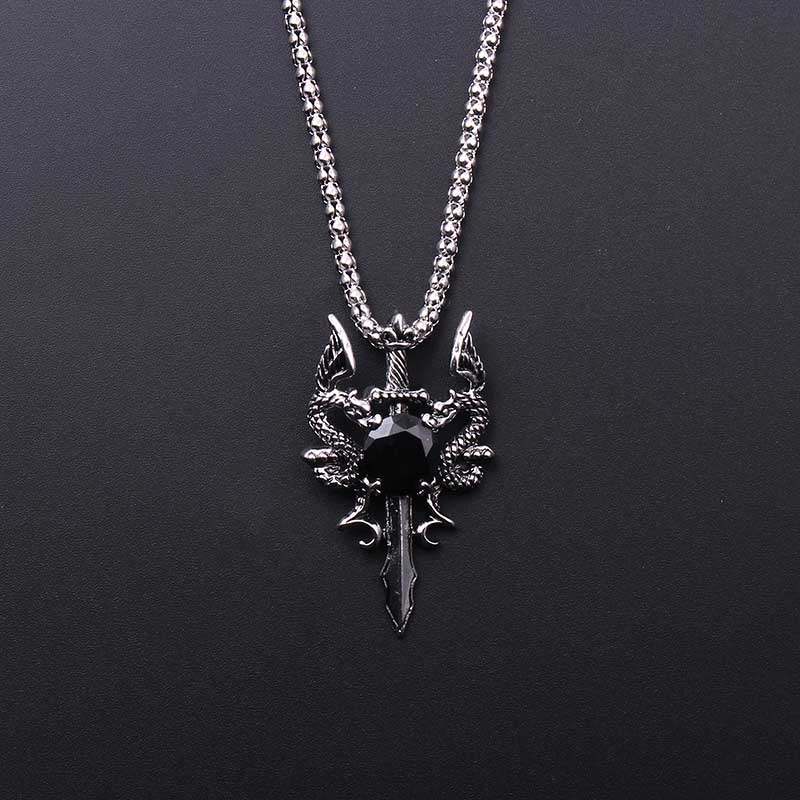 Women'S Accessories Jewelry - Double Dragon Black Gem Cross Necklace
